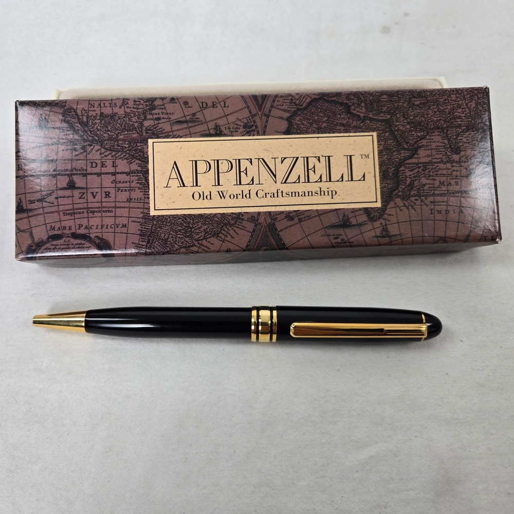 Appenzell Old World Craftsmanship Ballpoint Pen Black Gold Tone with Gift Box